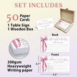 Pink Bow Advice And Wishes For The Mr And Mrs - 50 Packs Wedding Advice Cards Bridal Shower Game Cards With Box Reception Guest Book For Bride Groom Newlywed Engagement Party Decoration -A07