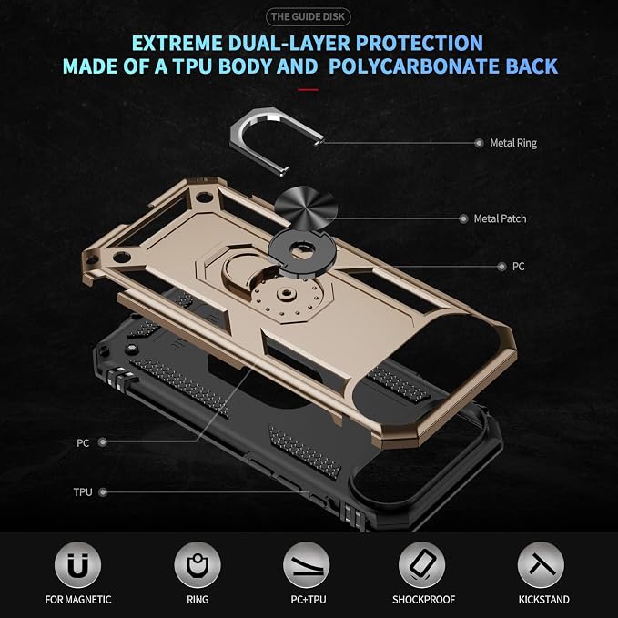 iPhone Air Case with Screen Protector and Built-in Kickstand Gold Full Body Cover
