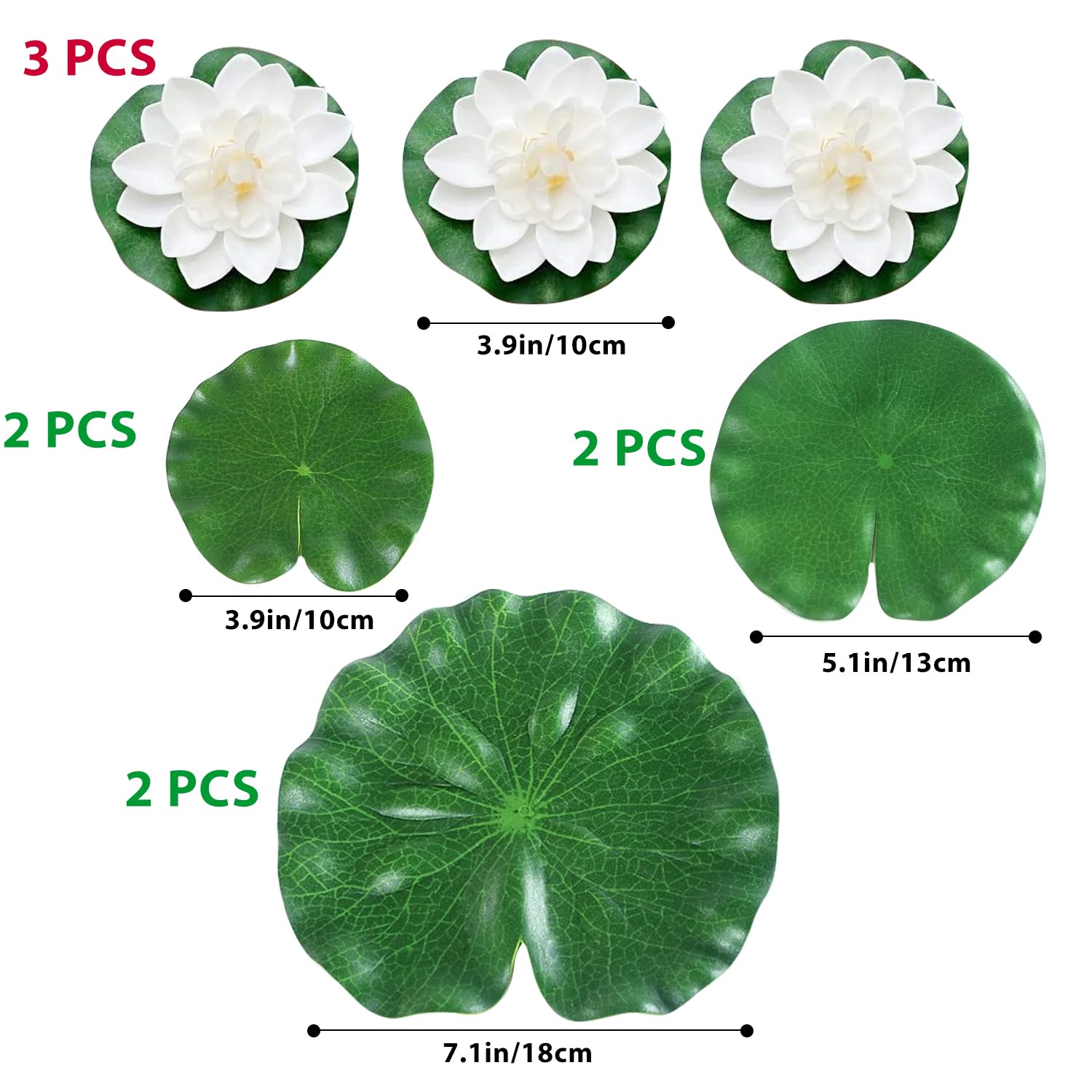 9Pcs Artificial Floating Foam Lotus Flowers With Artificial Lotus Leaves, Lily Pads For Lake, Pond Plants Ornaments For Pool Aquarium Water Decoration, White