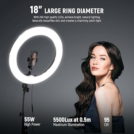 18 Inch Ring Light Kit 55W 5600K Professional LED with Stand Phone Holder and Bag for Studio Video Photography