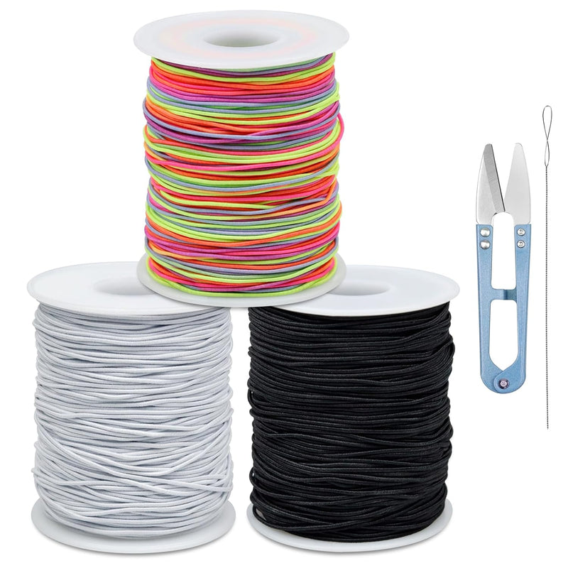 Black White Colorful Elastic Bracelet String, 1Mm,1.2Mm 3 Rolls Elastic Beadin