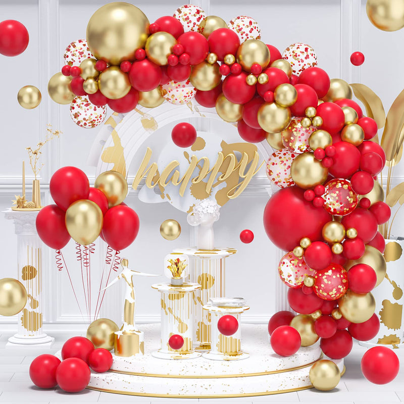 Red Gold Balloon Garland Arch Kit - 122Pcs 18/12/10/5In Red And Gold B