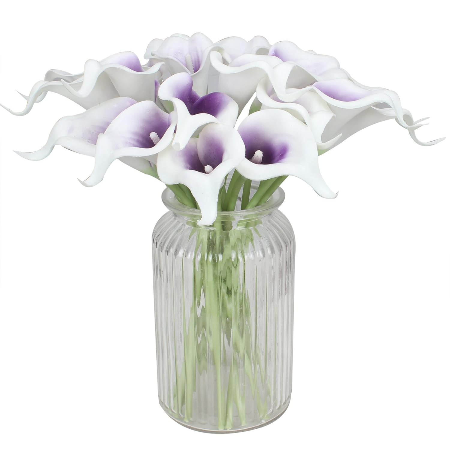 20Pcs Calla Lily Bridal Wedding Bouquet Lataex Real Touch Artificial Flower Home Party Decor (Purple In White)