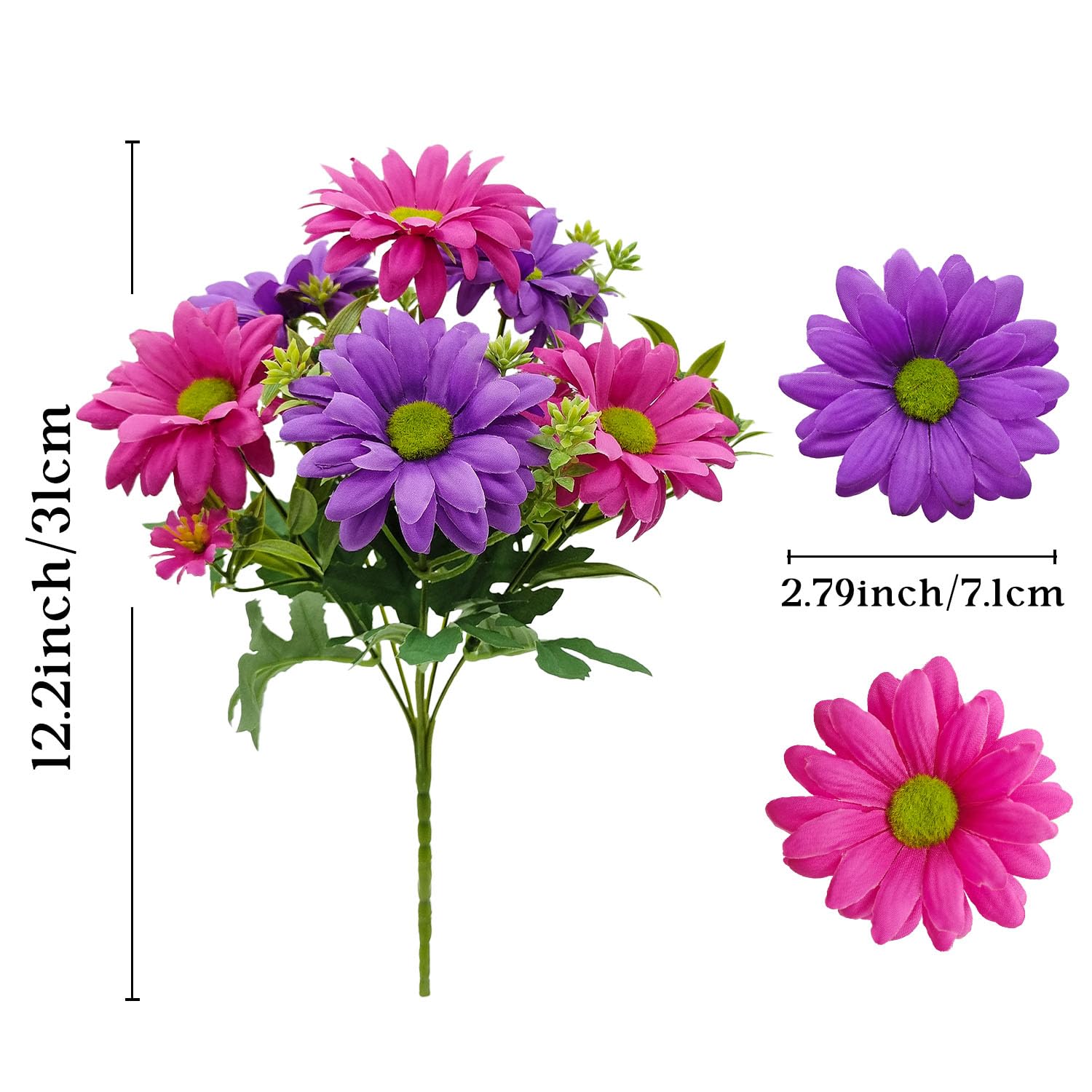 6 Bundles Artificial Flowers For Outdoors Uv Resistant Wildflowers Fake Daisy Silk Faux Flowers For Porch Balcony Patio Garden Home Kitchen Table Decor (Mix Rose Red Purple)