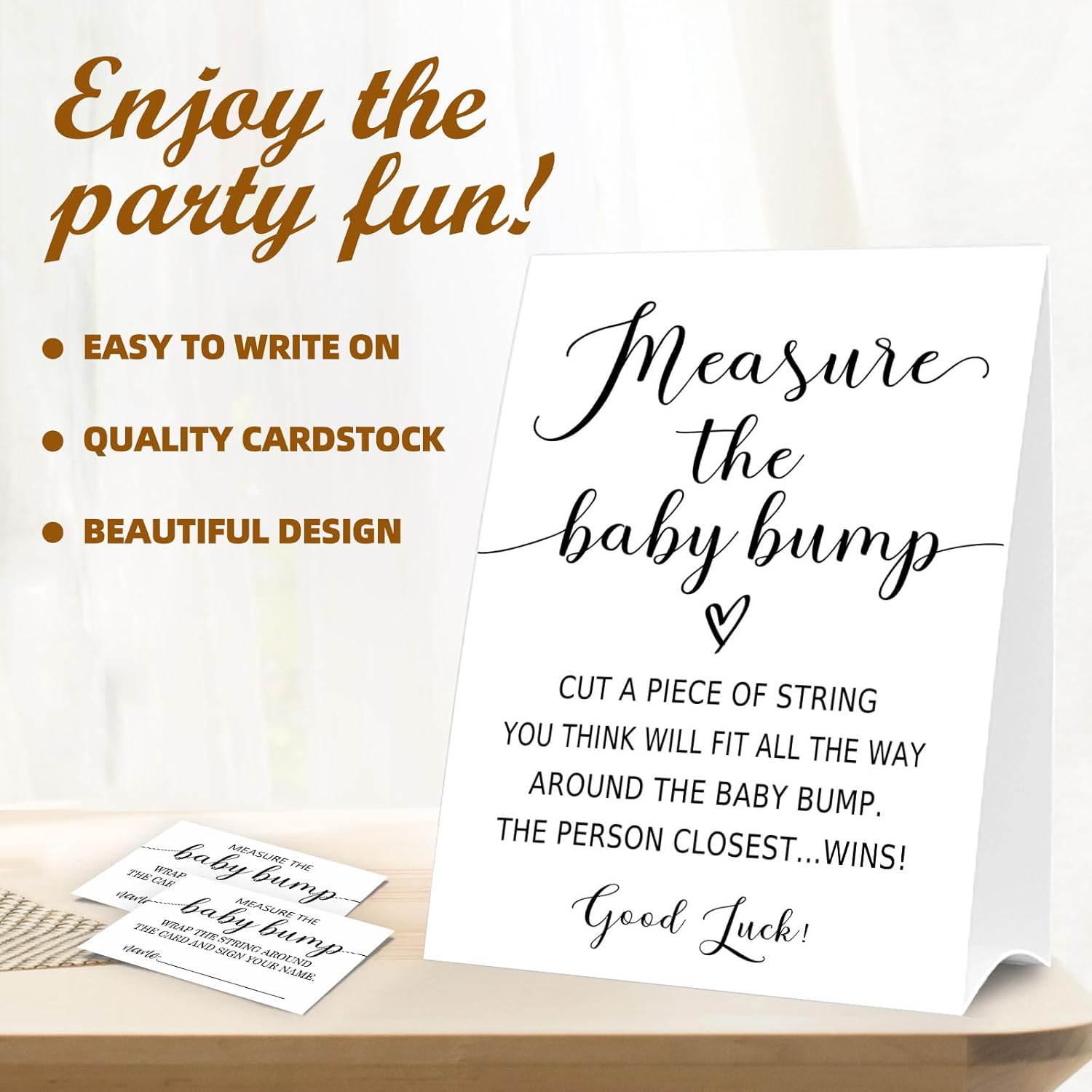 Baby Shower Games Measure The Baby Bump Sign, How Big Is Mommy'S Belly Party Favors Supplies, 5X7 Inch Kraft Standing Sign And 50 Guessing Cards, Minimalist 01