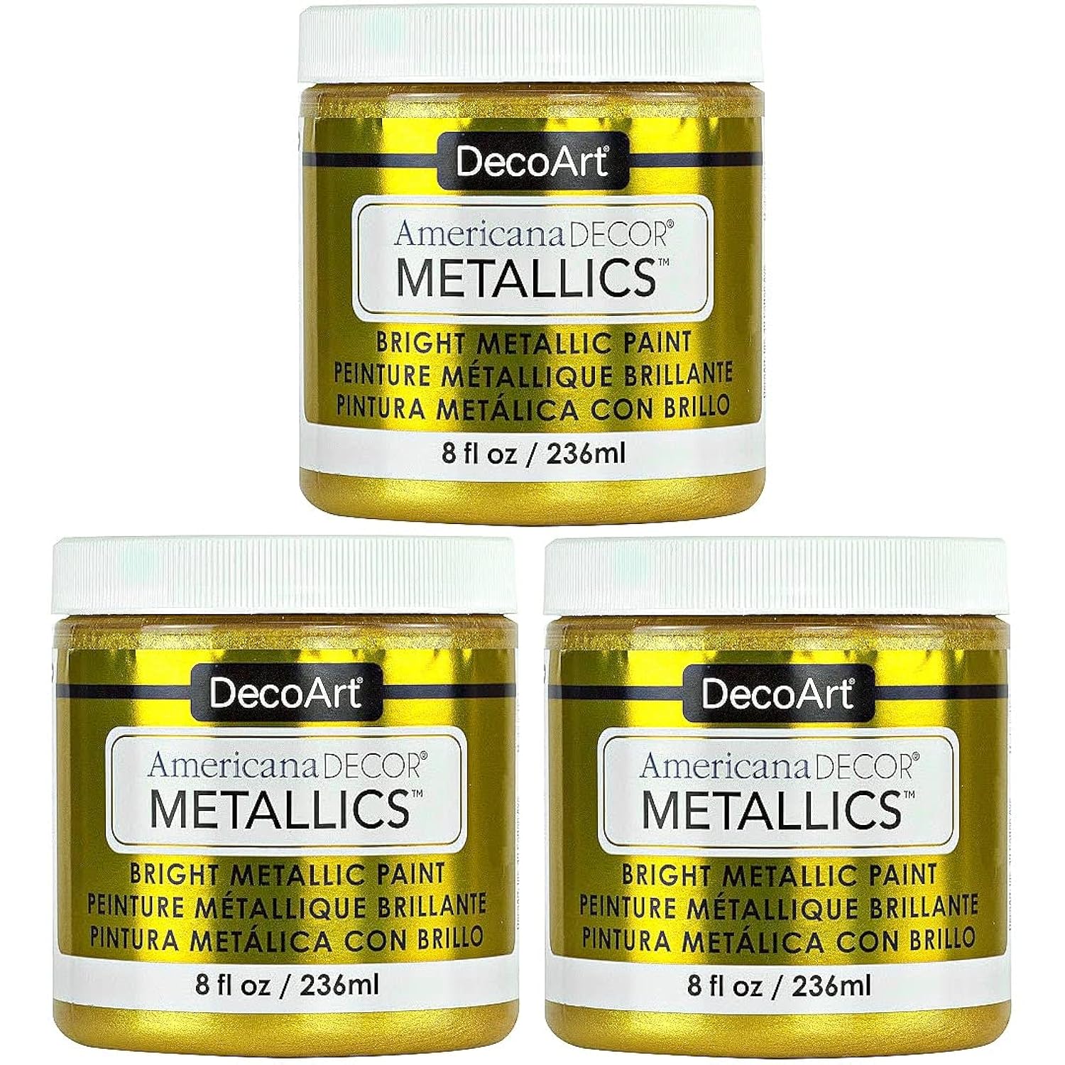 DecoArt Americana Decor Metallics Paint – 24K Gold, 3 Pack (8 fl oz) – DIY Metallic Paints for Canvas, Wood & Craft Projects