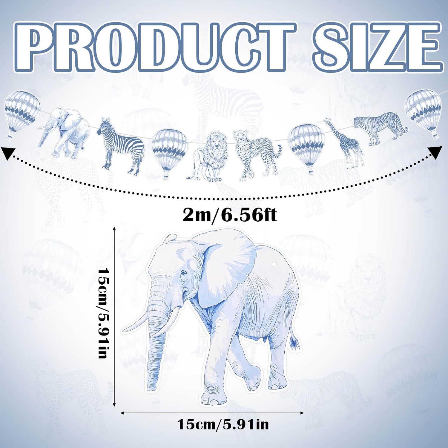 2 Pack Blue Toile De Jouy Safari Garland 6.56 Ft Jungle Party Banner Blue Chinoiserie Baby Shower Hanging Decor Animal Paper Party Supply For Birthday Wedding Christmas Bachelorette Decor