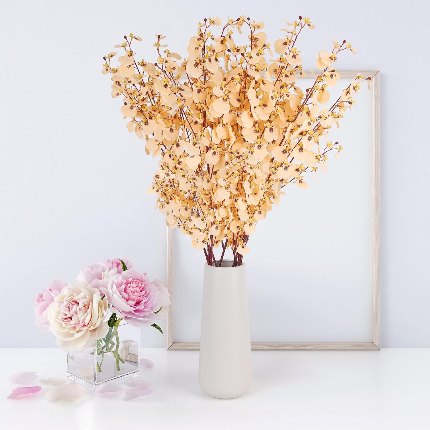 Artificial Orchids Silk Flowers, 8 Pcs Orchids Silk Fake Flowers In Bulk Flowers Artificial For Indoor Outdoor Wedding Home Office Decoration (Champagne)