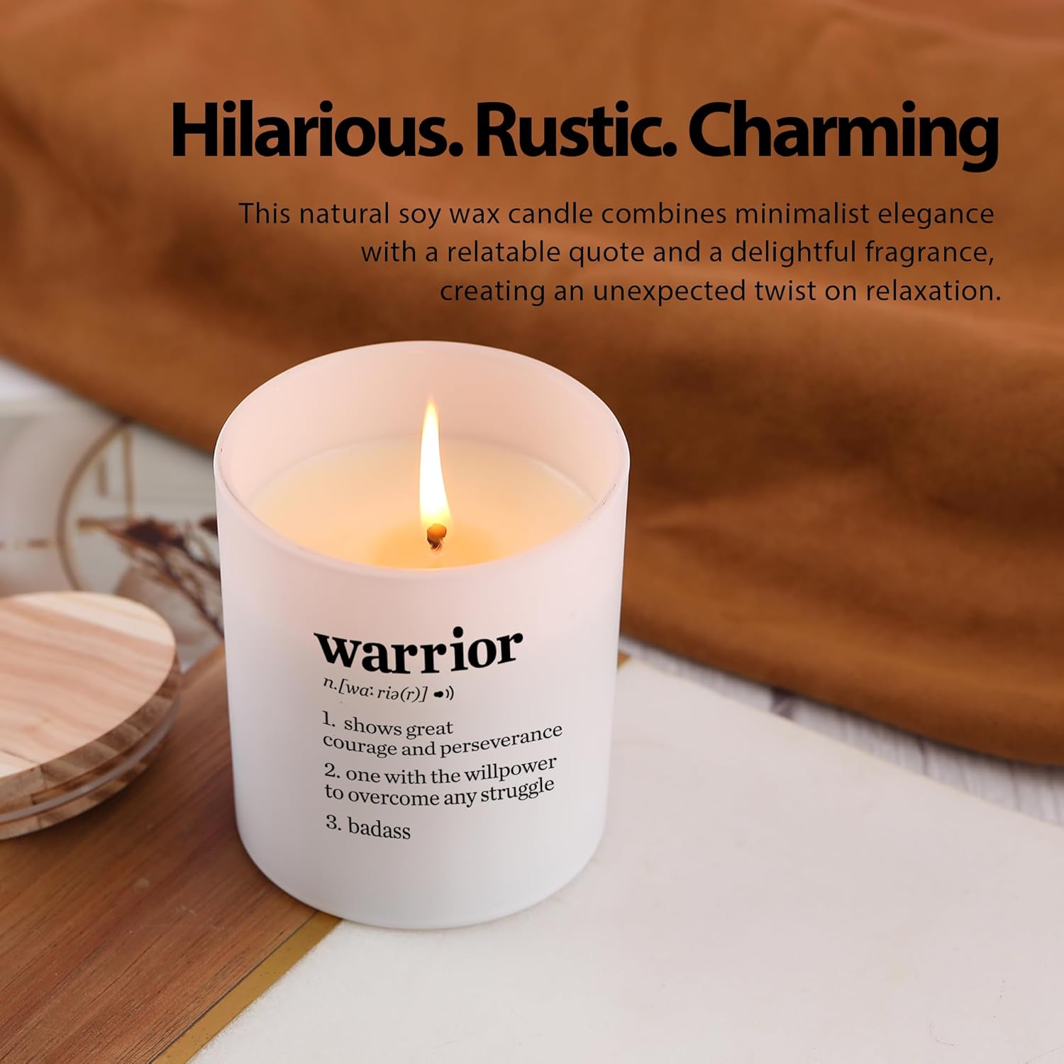 Warrior Definition Motivational Scented Candle For Home Office Inspirational Gifts Cancer Patient Survivor Sobriety Gifts Jar Candle Sage Floral Lavender Scent 9.5 Oz