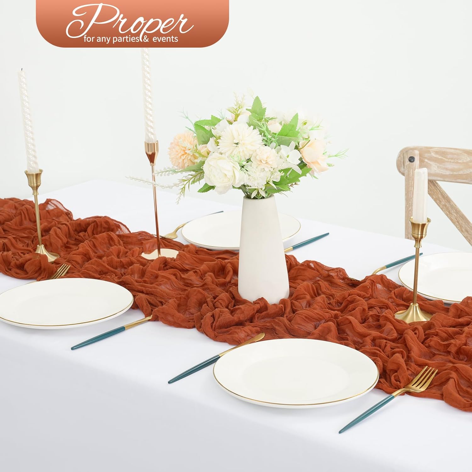 10 Pack Terracotta Cheesecloth Table Runner 10Ft Boho Romantic Gauze Table Runner 20 X 120 Inch Rustic Sheer Runner For Wedding Party Bridal Shower Thanksgiving Christmas Decoration