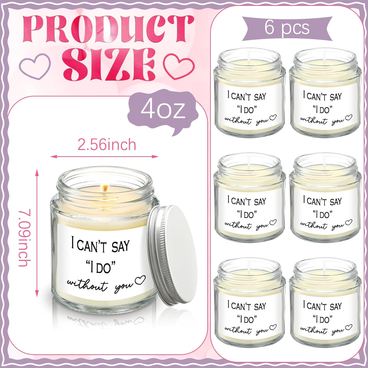 6 Pcs Bridesmaid Proposal Gifts I Can'T Say I Do Without You Candles Bridesmaid Gifts Natural Soy Wax Candles For Bridesmaids Friend Wedding Gift 4 Oz