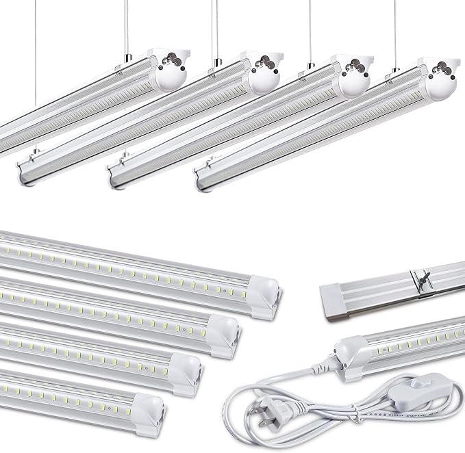 8 Pack 4FT LED Shop Lights 50W 7500LM 6000K Linkable Garage Warehouse Fixtures