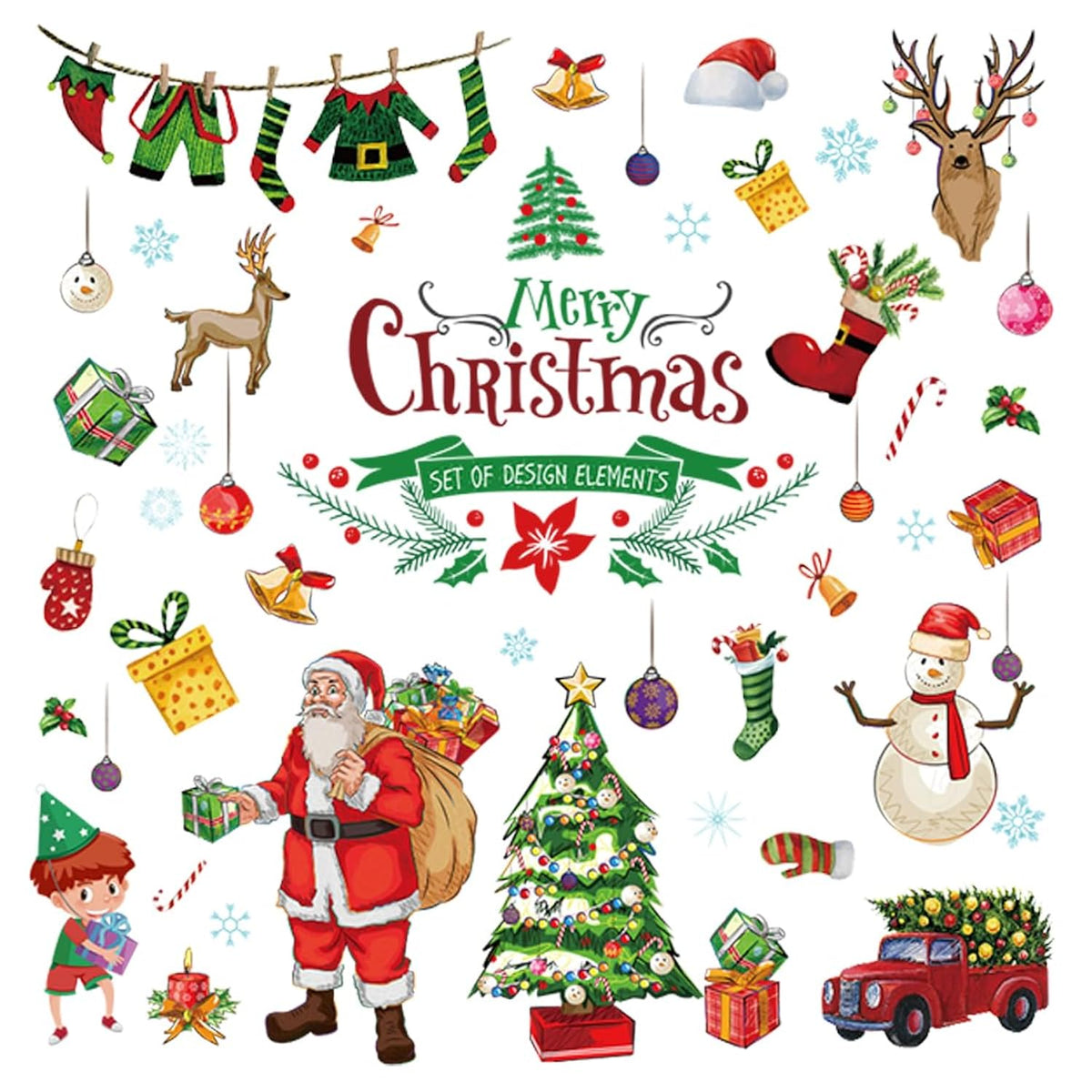Merry Christmas Wall Decals Quotes Stickers Tree Decal Vinyl Art Decor Removable For Party Window Playroom Bedroom Classroom Living Room Home Decorations