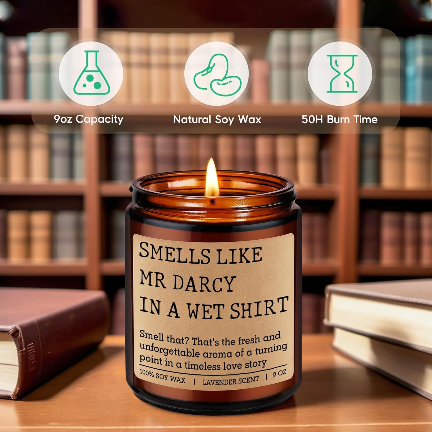 Mr Darcy Candle - Pride And Prejudice Gifts For Women, Men - Bookish, Reading, Literary, Book Lovers Gifts For Jane Austen Fans - Funny Valentines Day, Birthday Decor For Readers, Bookworm