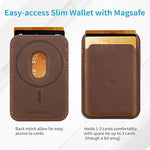 Strong Magnetic Wallet for MagSafe, Crazy Horse Leather, Holds 1-3 Cards - Brown