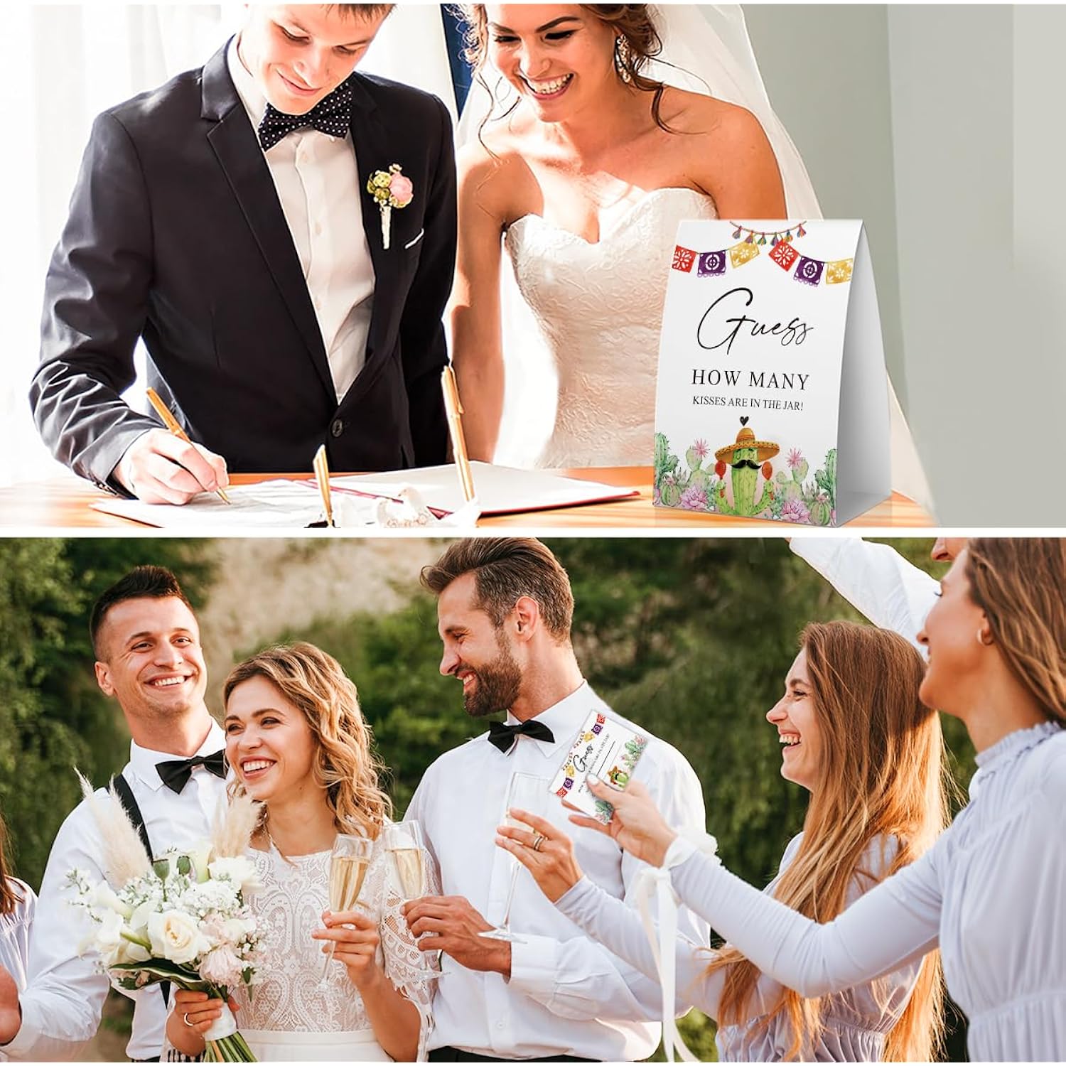 How Many Kisses Bridal Shower Game (1 Sign + 50 Cards), Fiesta Cactus Bridal Shower Games, Mexican Bachelorette Guessing Game, Taco Party Games -Ghmk03