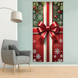 Christmas Door Cover Banner 35X71 Inch Holiday Front Door Decoration With Red Ribbon Bow Ornaments And Striped Gift Wrap Pattern For Xmas Winter Wall Hanging Seasonal Decor