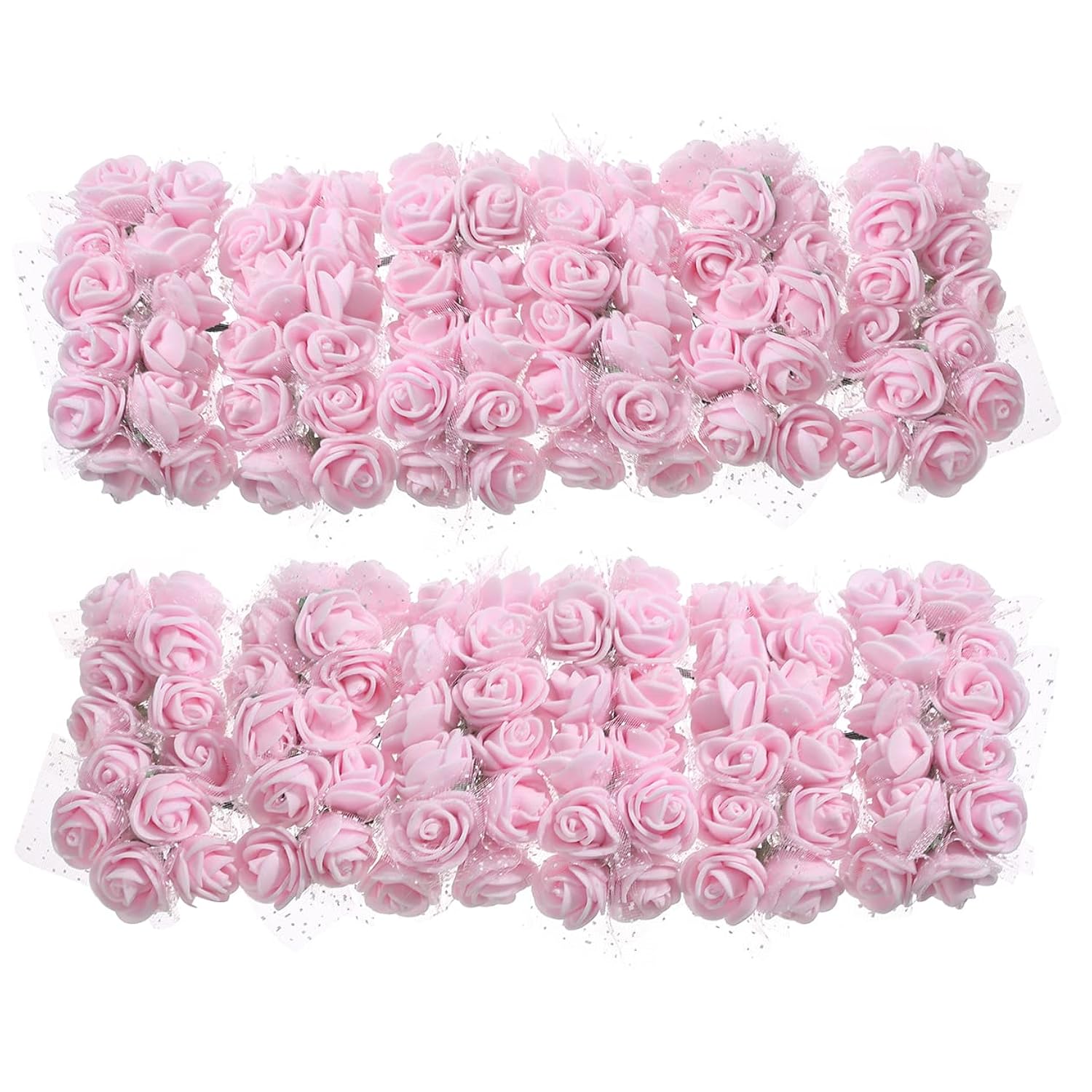 144Pcs Mini Fake Roses Artificial Foam Rose Heads With Wire Rods Diy Wedding Flowers Accessories Make Bridal Hair Clips Headbands Dress,Light Pink