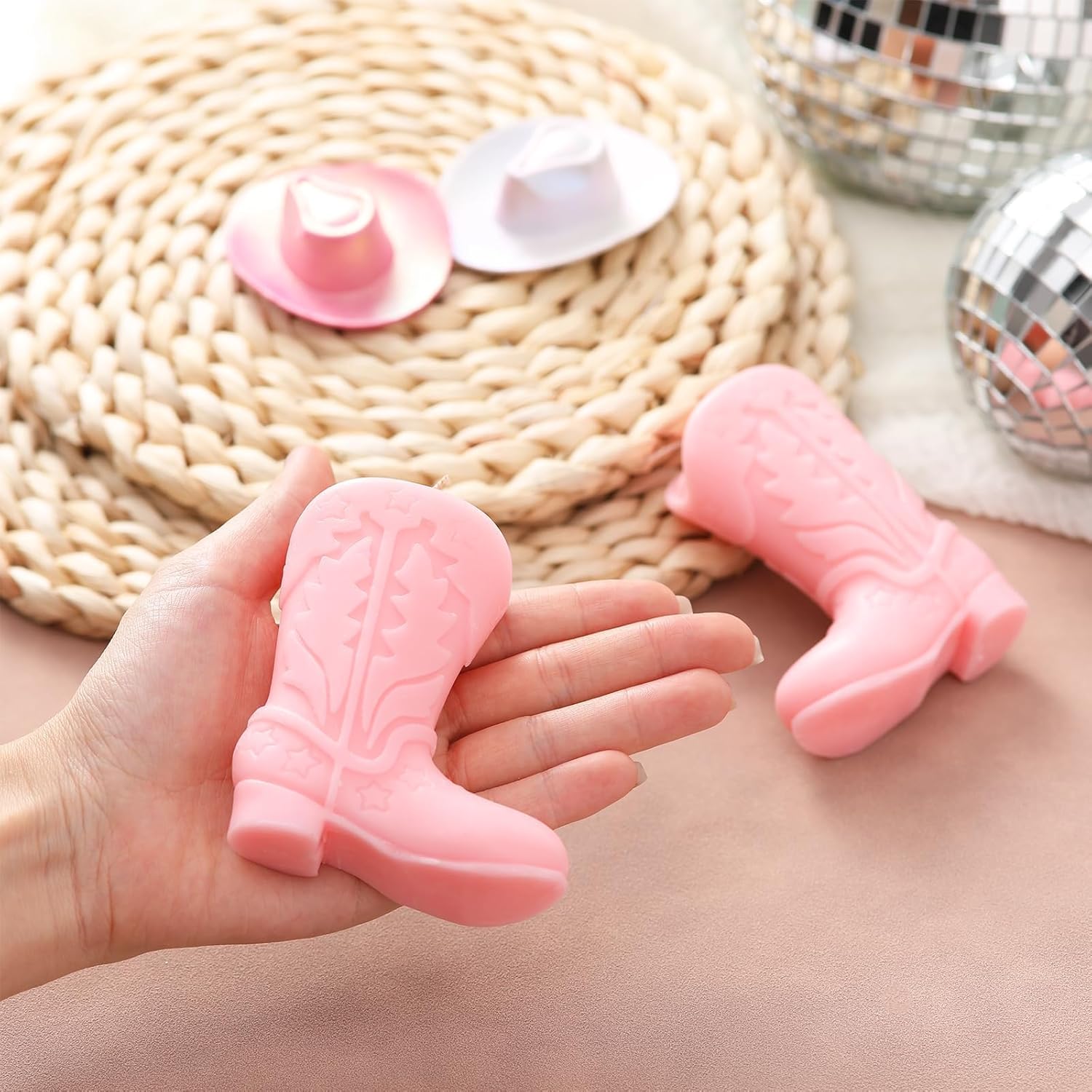 Cowgirl Boot Candle Set, 2Pcs Western Cowboy Boot Soy Wax Candles, Lavender Scented Pink Decorative Candles For Bedroom Home Decor, Birthday Gifts For Women