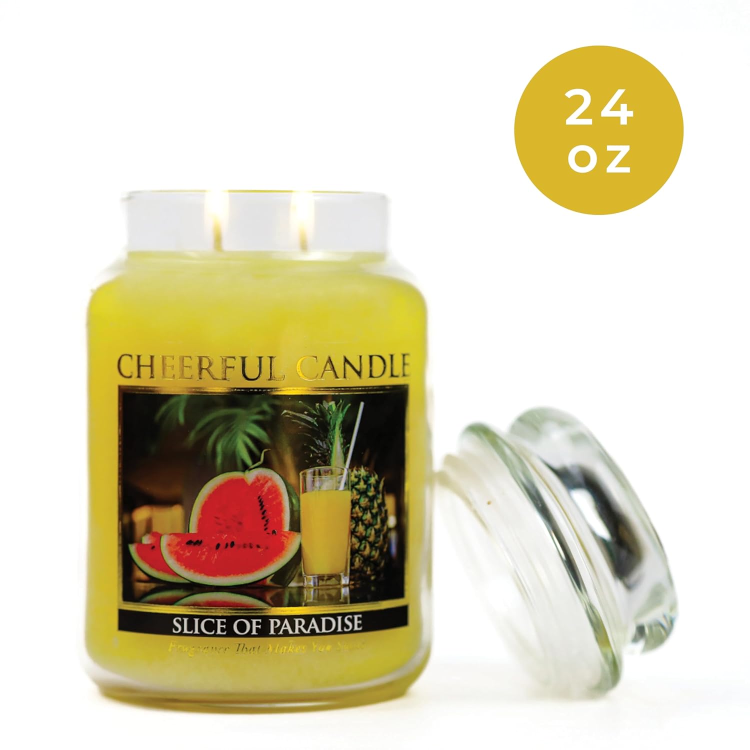 A Cheerful Giver - Slice Of Paradise Scented Glass Jar Candle (24 oz) with Lid & True to Life Fragrance Made in USA