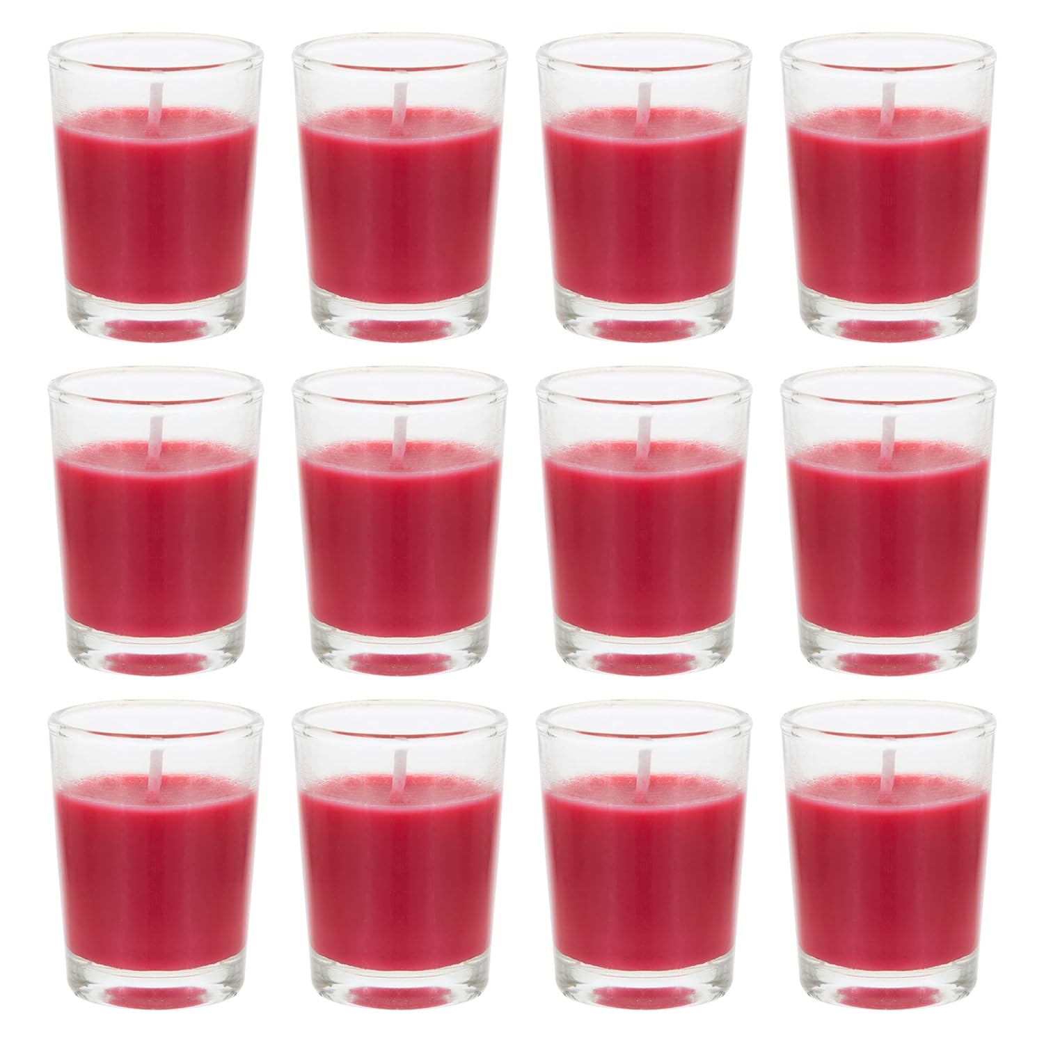 12 Pcs Unscented Glass Red Container Candle, Mini Party Light 5 Hour Burn Time 1.5 Inch X 1.75 Inch, Home Décor, Wedding Receptions, Occasions, Events, Festivities, Meditations, Prayers