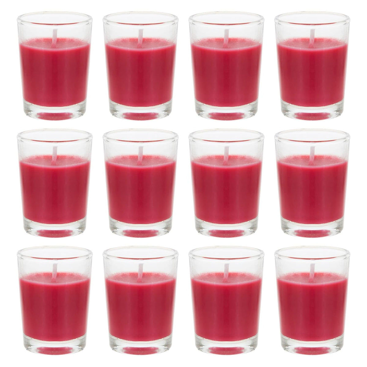 12 Pcs Unscented Glass Red Container Candle, Mini Party Light 5 Hour Burn Time 1.5 Inch X 1.75 Inch, Home Décor, Wedding Receptions, Occasions, Events, Festivities, Meditations, Prayers