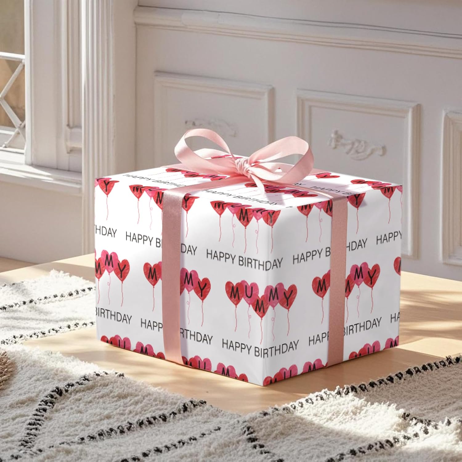 Mom'S Birthday Wrapping Paper Roll, Festive Balloon Hearts Happy Birthday Wrapping Paper For Mum Gift Wrap For Mom'S Birthday, Mother'S Day?For Women, Female, Mini Roll, 17 Inches X 16.4 Feet