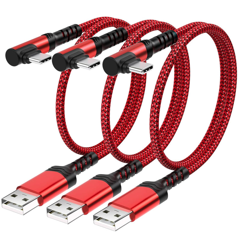 Short Usb Type C Cable, 3-Pack 3A Usb C Fast Charge Right Angle Plug Braided U