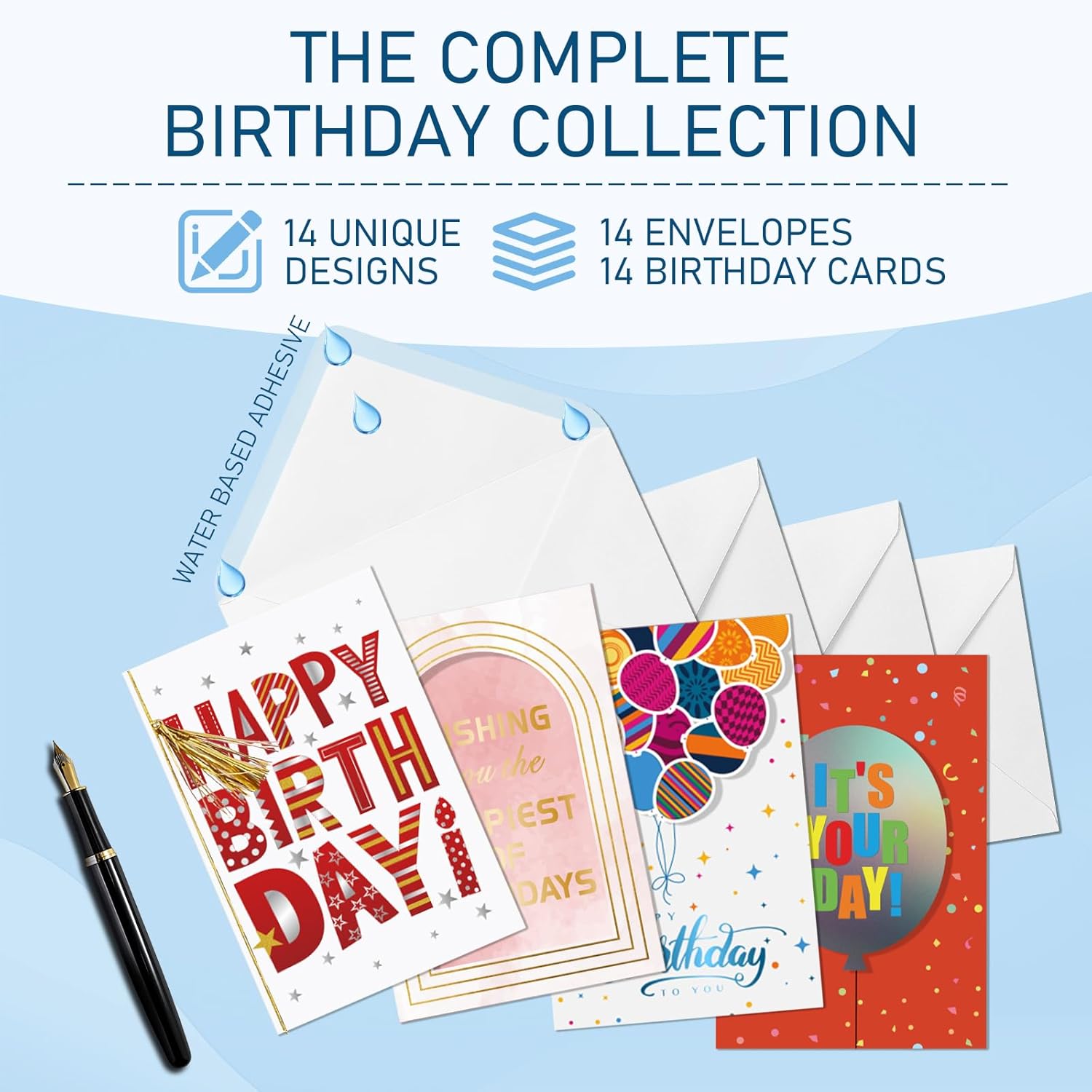 14 Pack 3D Handmade Birthday Cards Bulk With Envelopes, Unique Greeting Cards For Women & Men, 4.7×6.8 Inch, Gold Foil, Glitter, Happy Birthday Cards With Printed Messages – For Friends, Family, Coworkers