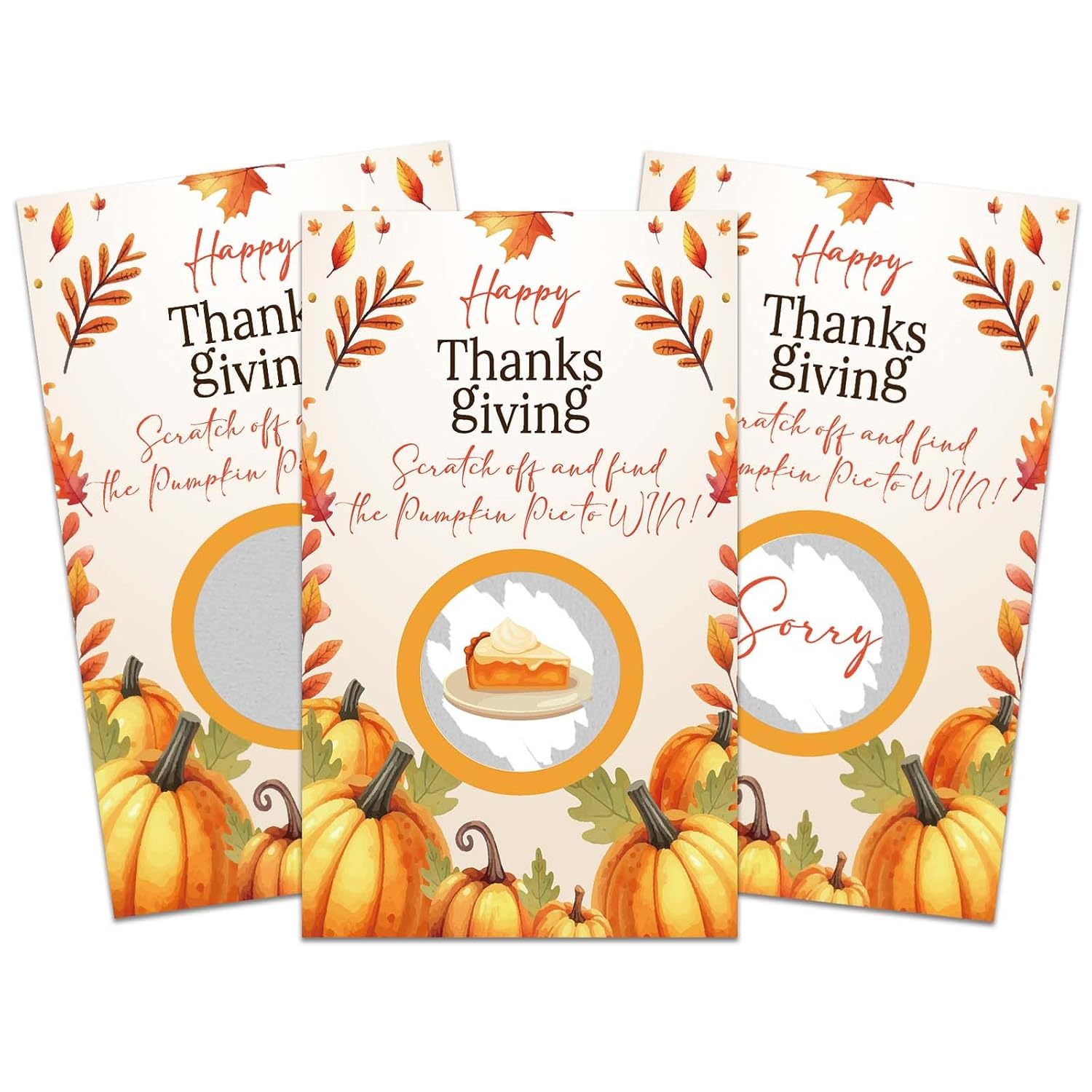 50 Pack Thanksgiving Scratch Off Game Cards Pumpkin Design Fall Party Game, Fun Autumn Dinner Activity And Raffle Prize Cards For Family And Classroom – A03