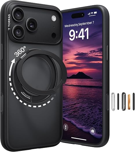 O1S Series 360 Magnetic Stand Phone Case Compatible with iPhone 18 Pro Black Protective Cover