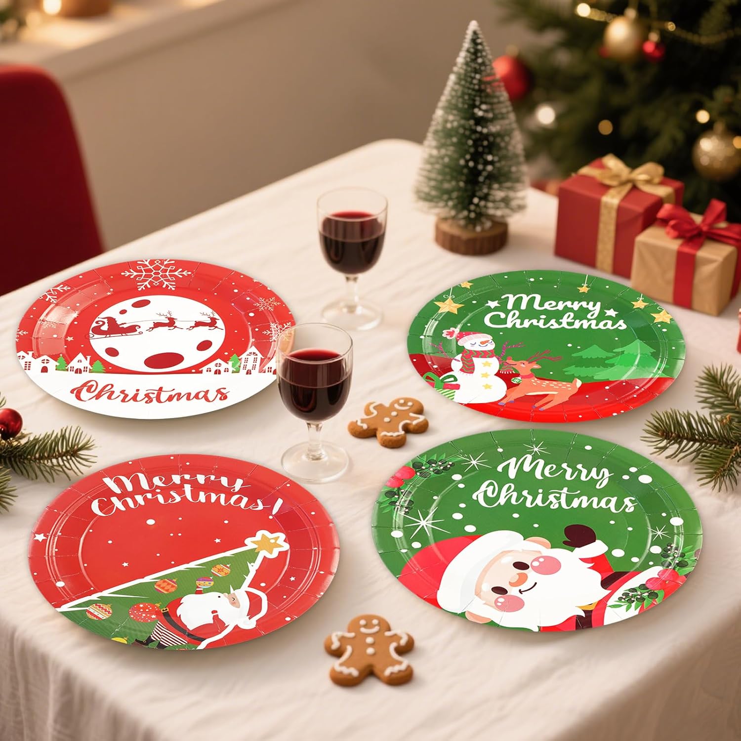 48 Pcs Christmas Paper Plates, Disposable Xmas Dessert Plates Snowflake Plates Santa Claus Dinnerware For Merry Christmas Holiday Party Supplies