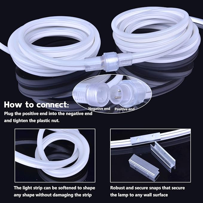 50FT Blue LED Neon Rope Lights Waterproof Connectable Plug In Strip Lights for Patio Bar