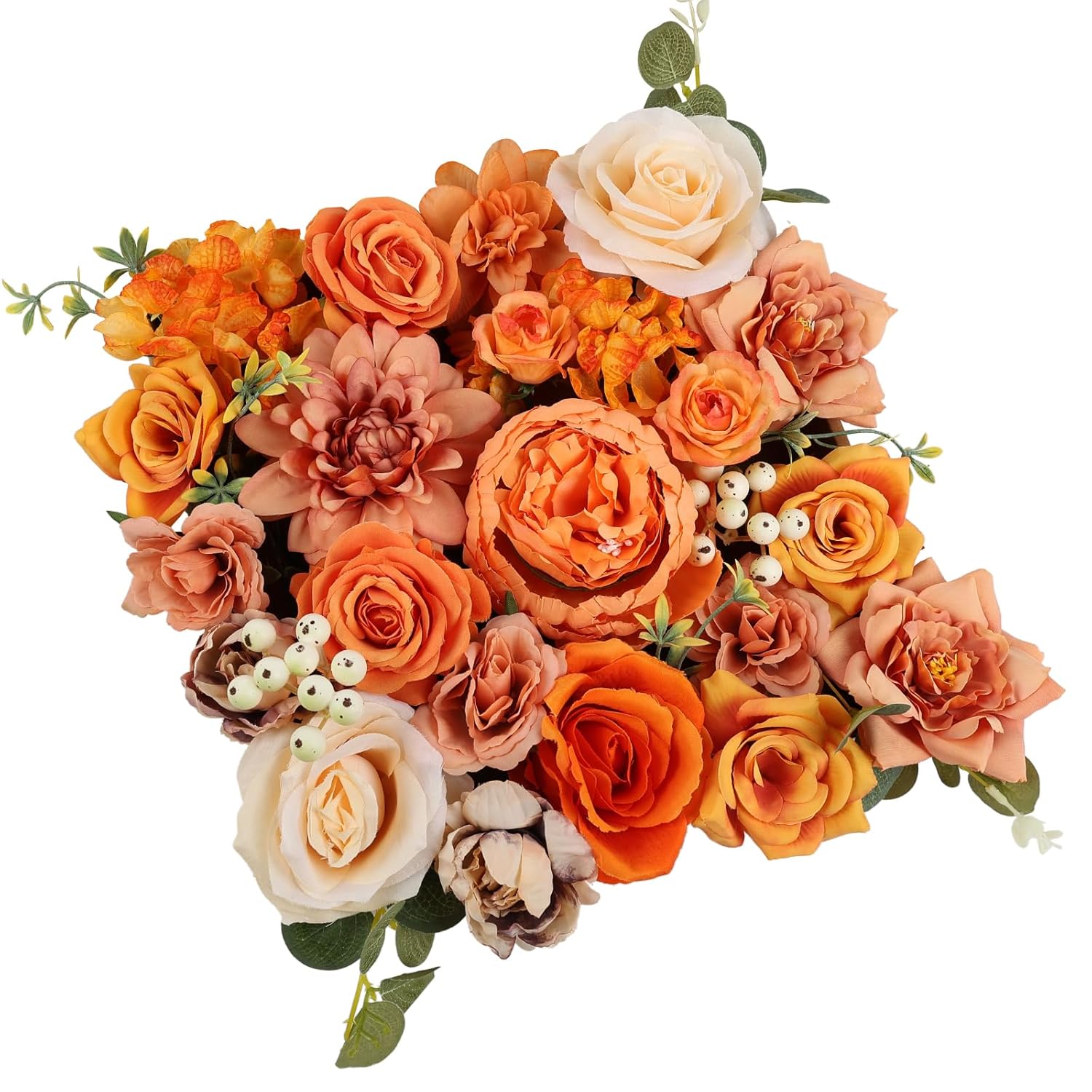 Roses Artificial Fall Flowers Burnt Orange Combo Box Set Faux Flowers Silk Mix Peony Fake Flowers With Stems For Diy Bridal Wedding Bouquets Centerpieces Baby Shower Party Home Decorations