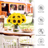10 Pcs Artificial Sunflowers, 6 Inch Sunflowers Artificial Flowers With Stems, Faux Silk Huge Fake Flower Bouquet For Vase Decor Wedding Table Home Porch Indoor Outdoor Cemetery Decoration