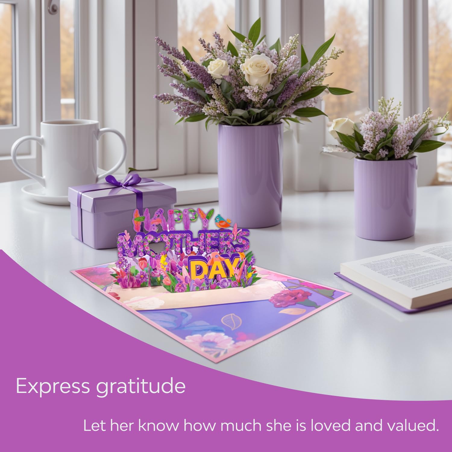 Mother’S Day 3D Pop Up Card, Happy Mother’S Day Card With Floral Garden Flowers Tulips Roses Daisy Bird, Elegant Greeting Card For Mom Stepmother Wife Grandma Sister Aunt Includes Envelope Blank Note Card