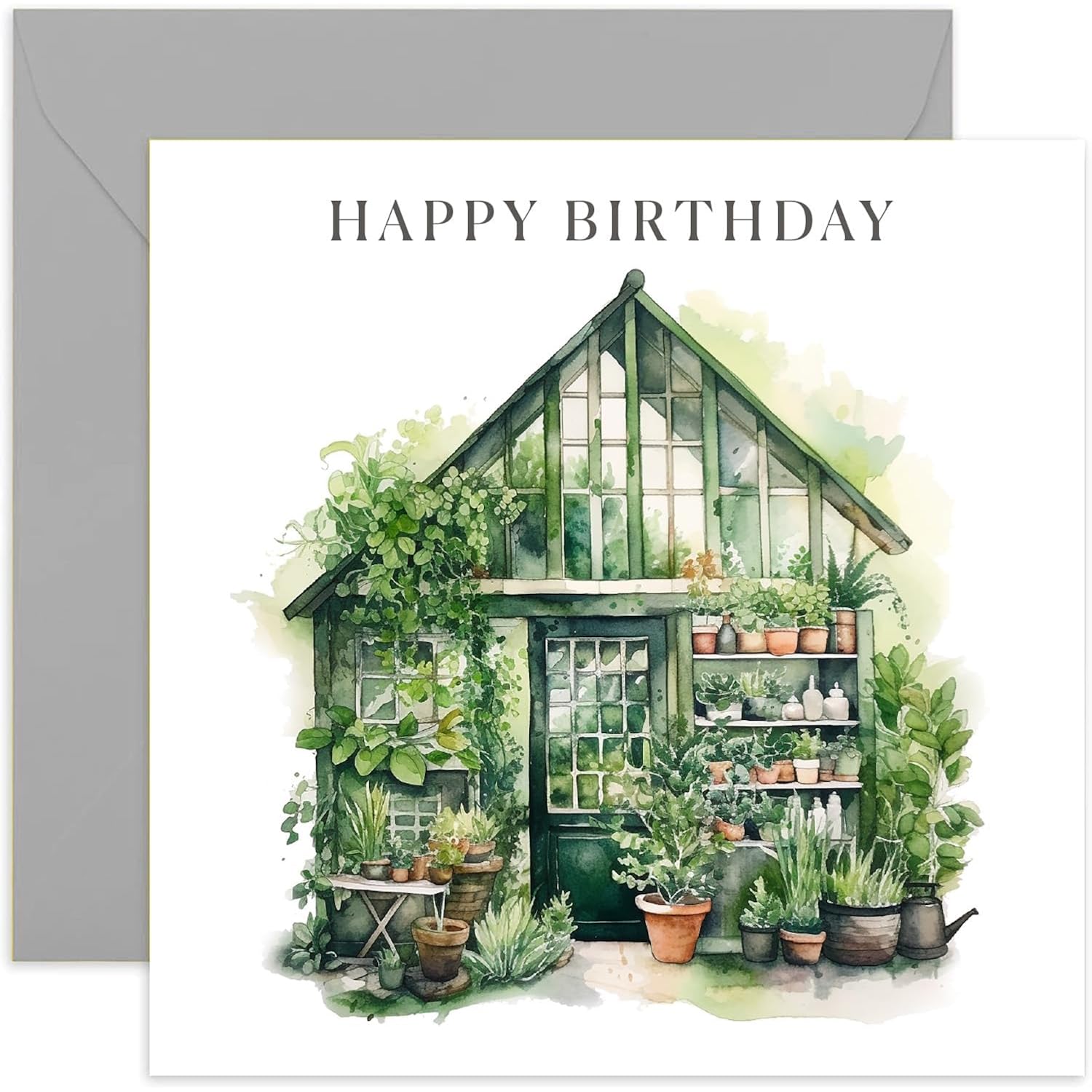Old English Co.Green House Happy Birthday Card For Him Or Her - Watercolour Special Birthday Gift For Gardener - B'Day Card For Grandad, Grandmother, Mum, Dad | Blank Inside With Envelope