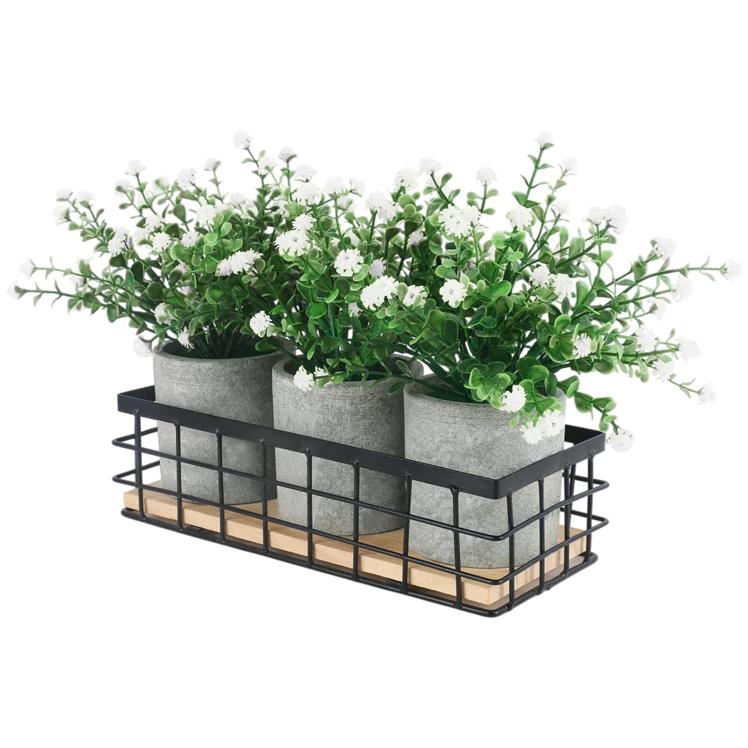3 Potted Artificial Plants Flowers For Home Decor Indoor, Centerpiece Table Decorations For Dining Room And Coffee Table, White