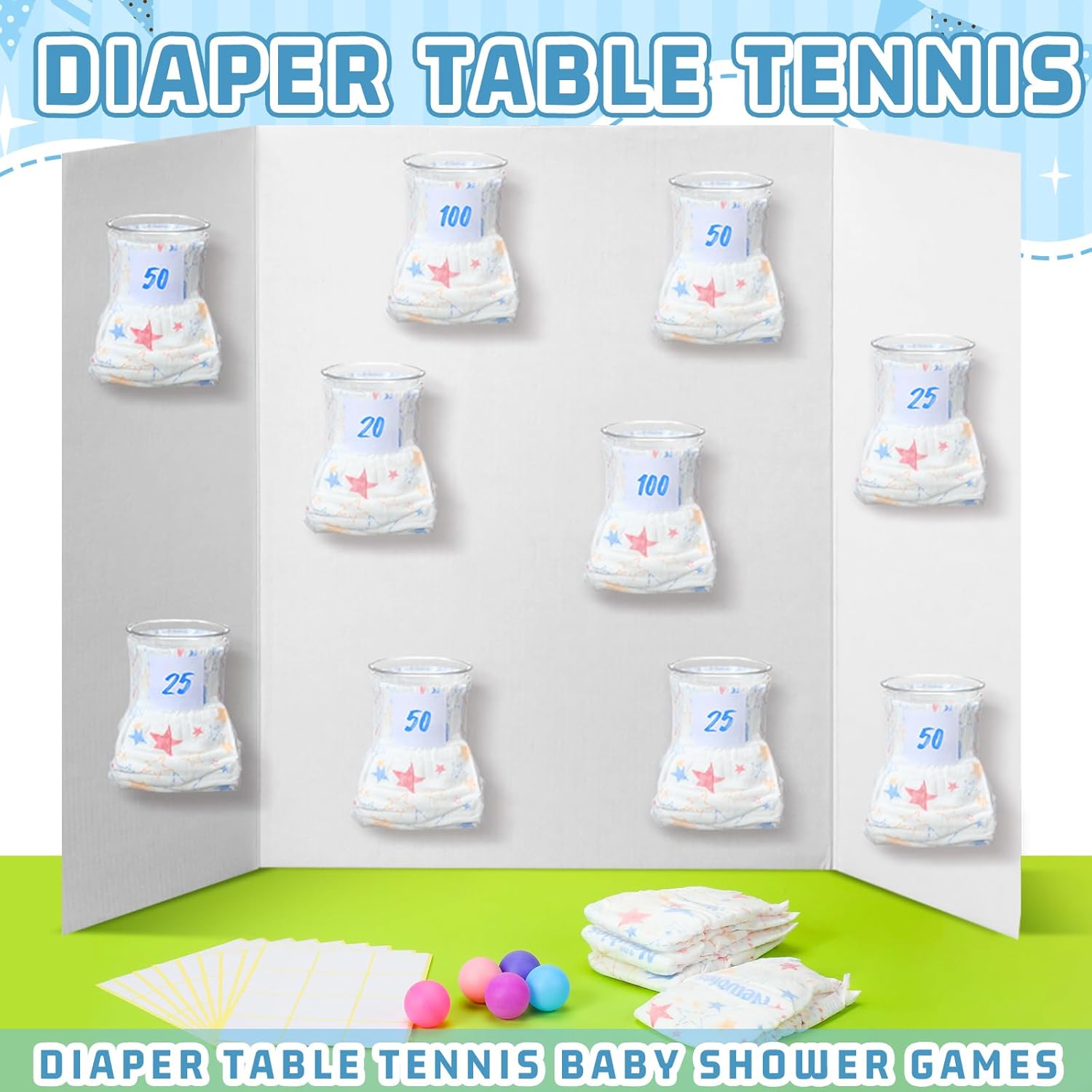 60 Pcs Funny Baby Shower Diaper Games Activities Kits Without Board Hilarious Gender Reveal Diaper Games Prizes Accessories For Boys Girls Women Men(Rainbow)
