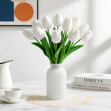 20 Pcs Fake Tulips Artificial Flowers 13" White Faux Flowers Real Touch Pu Tulips Bouquet For Floral Arrangement Home Kitchen Table Wedding Decorations