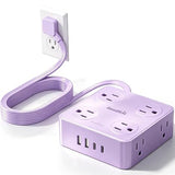 Purple 10FT Flat Plug Power Strip with 8 Outlets and USB Ports for Home Office