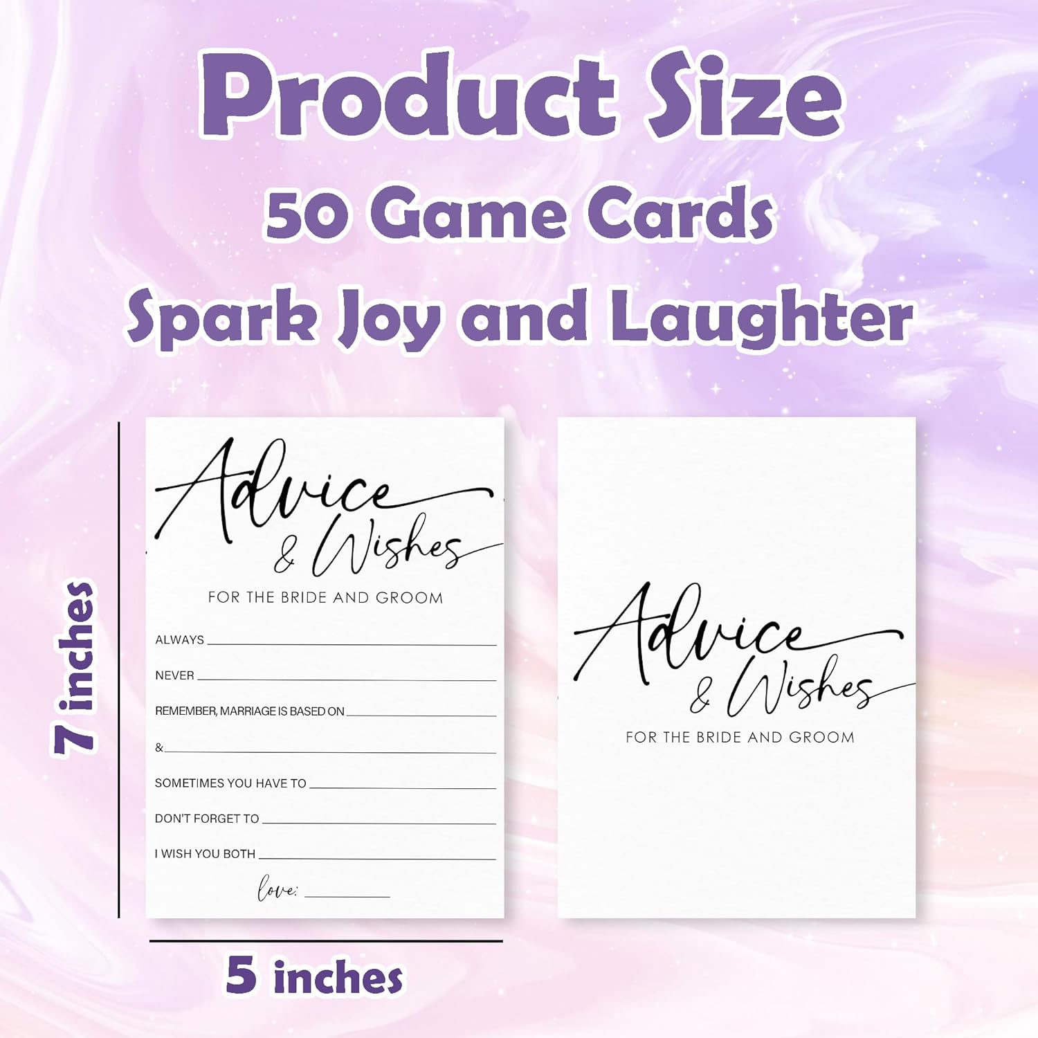 Bridal Shower Game Card Set - Advice & Wishes - 50 Minimalist White Game Cards For Wedding Shower - Bachelorette Party Decor & Fun Activities For Bride & Groom - A02