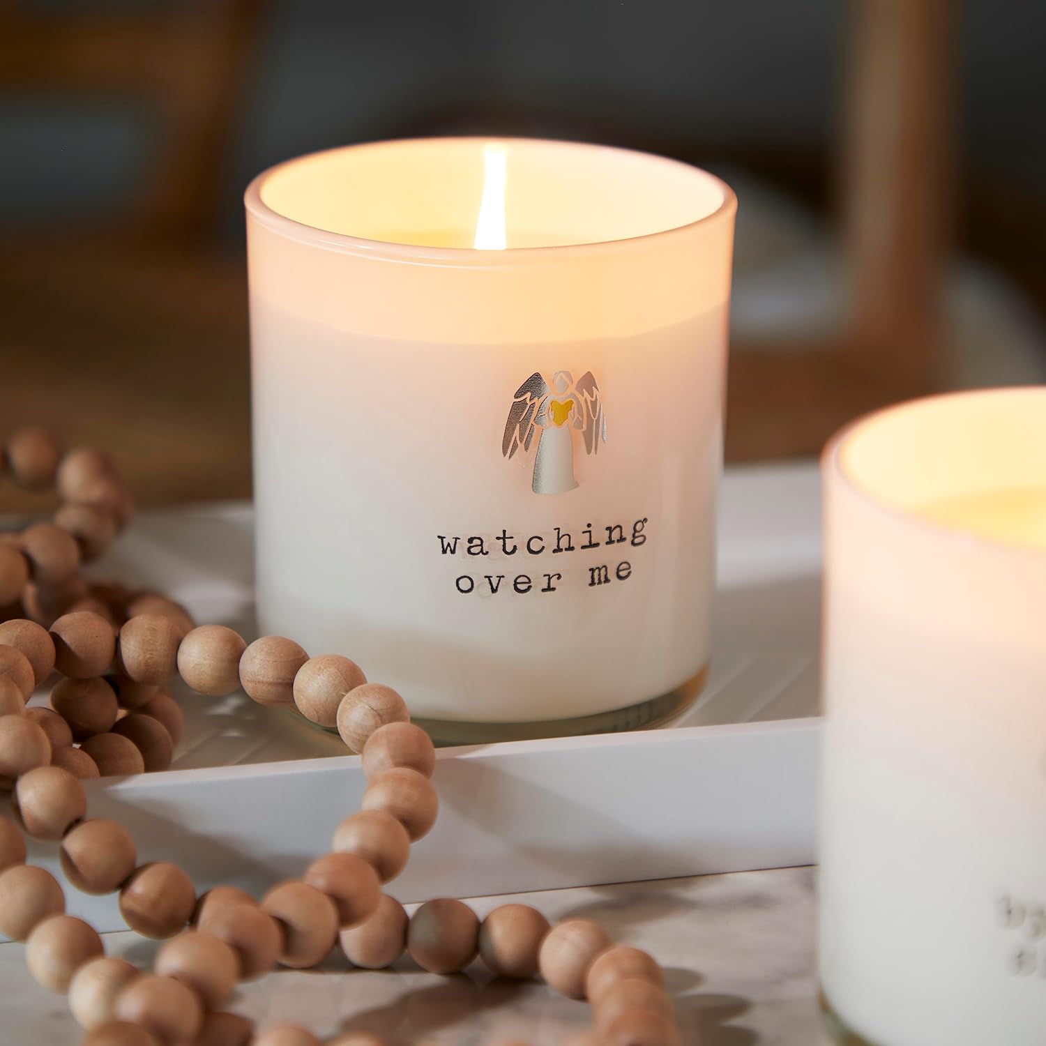 DEMDACO 1008100094 Guardian Angel Watch Over Me 4 x 3.5 Inch Soy Wax Blend Boxed Candle in Glass Holder White Oak & Cashmere