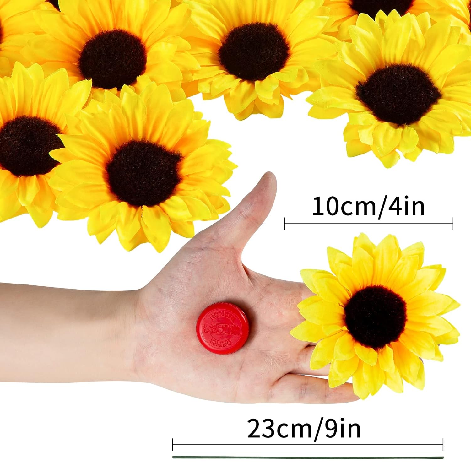 40Pcs Fake Sunflower Heads With Stems, 4" Sunflower Artificial Silk Flower Heads For Party Baby Shower Wedding Making Handicrafts Home Decor(Yellow)