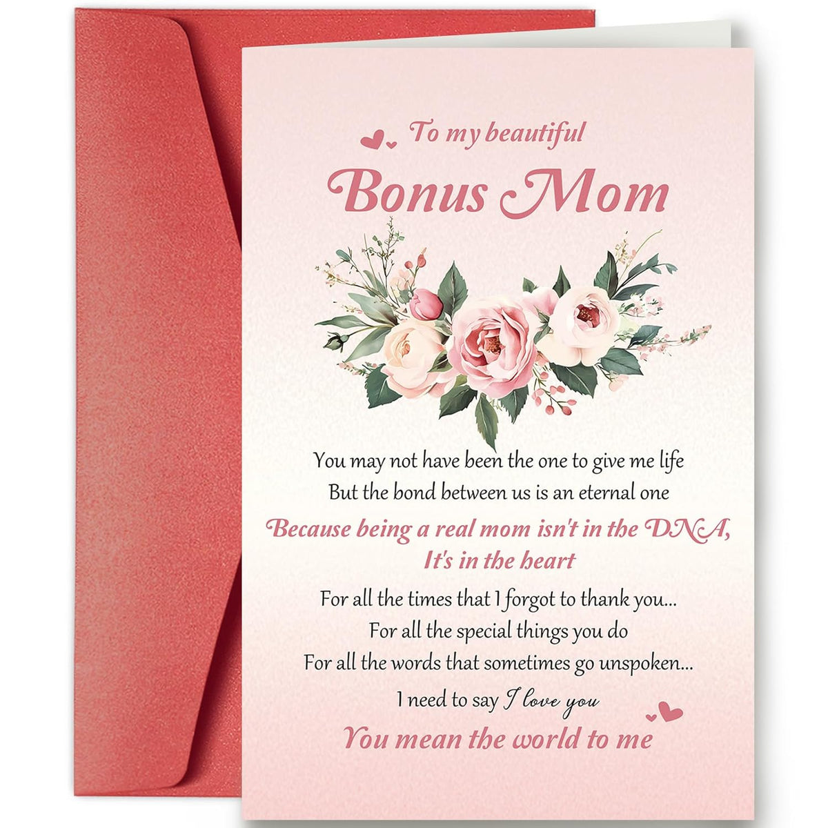 Heartfelt Mothers Day Card For Bonus Mom, Poem Loving Card For Stepmother, Bonus Mom Mothers Day Card From Husband Stepchild, Funny Bonus Mom Thank You Card