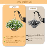 Artificial Hanging Flowers Basket For Outdoor, 16 Fake Flowers Look Real Uv Resistant, Faux Hanging Plants For Porch, Balcony, Patio, Garden, Spring Summer Decor,White