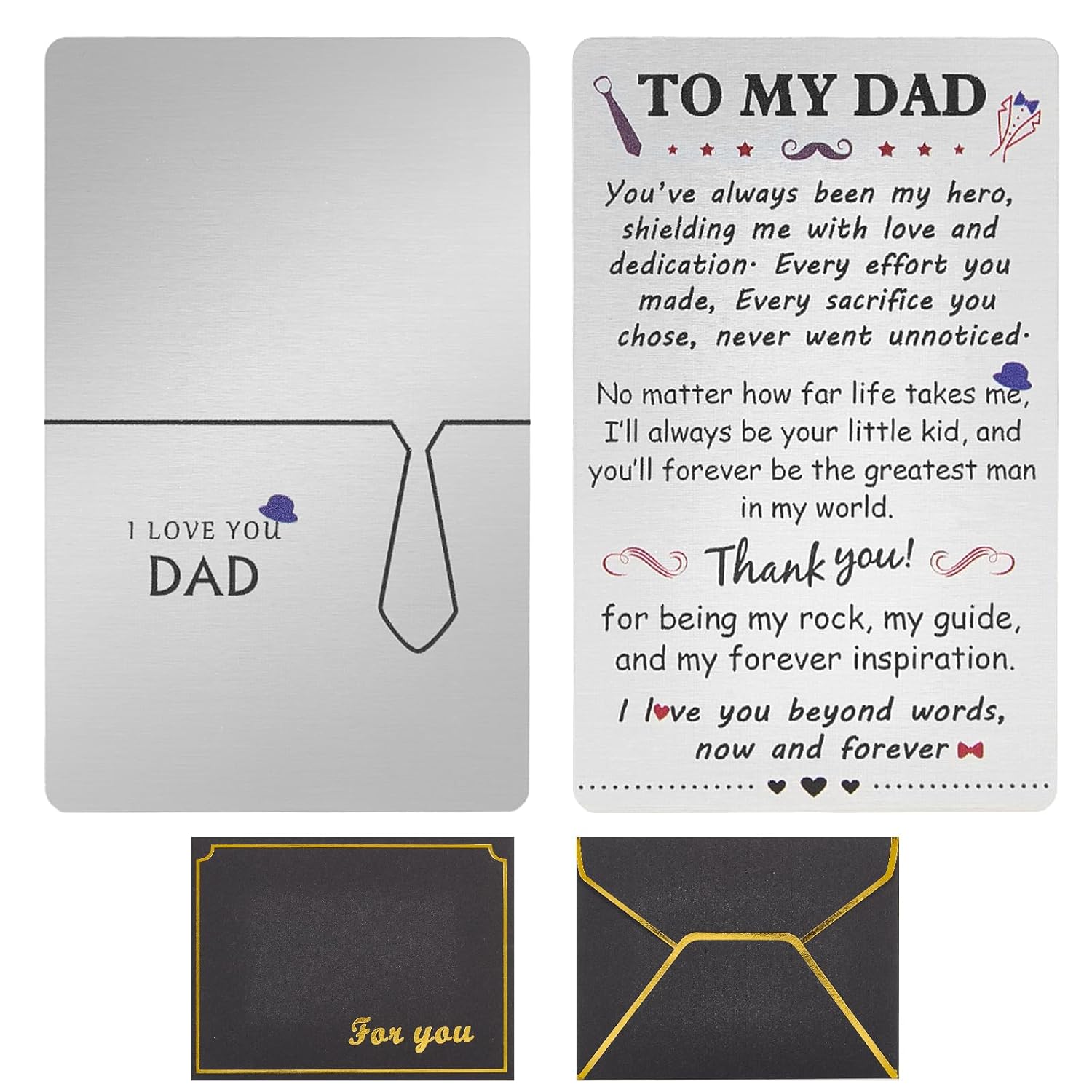 To My Dad Gifts Engraved Wallet Card From Son, Father‘S Day Gifts From Son, I Love You Dad Birthday Card - I'Ll Always Be Your Little Boy (Silver)
