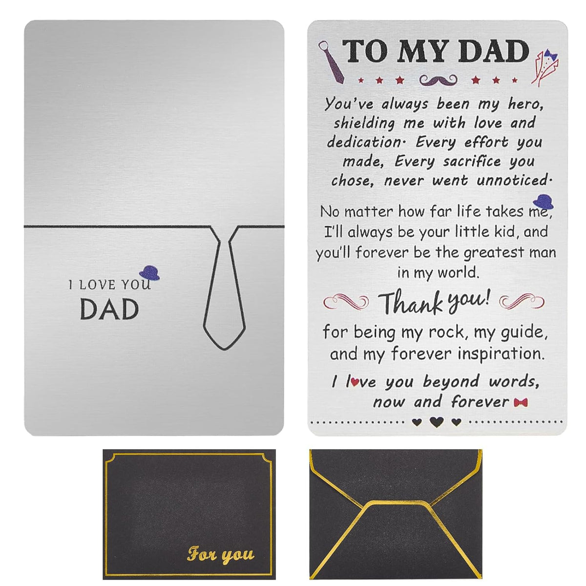 To My Dad Gifts Engraved Wallet Card From Son, Father‘S Day Gifts From Son, I Love You Dad Birthday Card - I'Ll Always Be Your Little Boy (Silver)