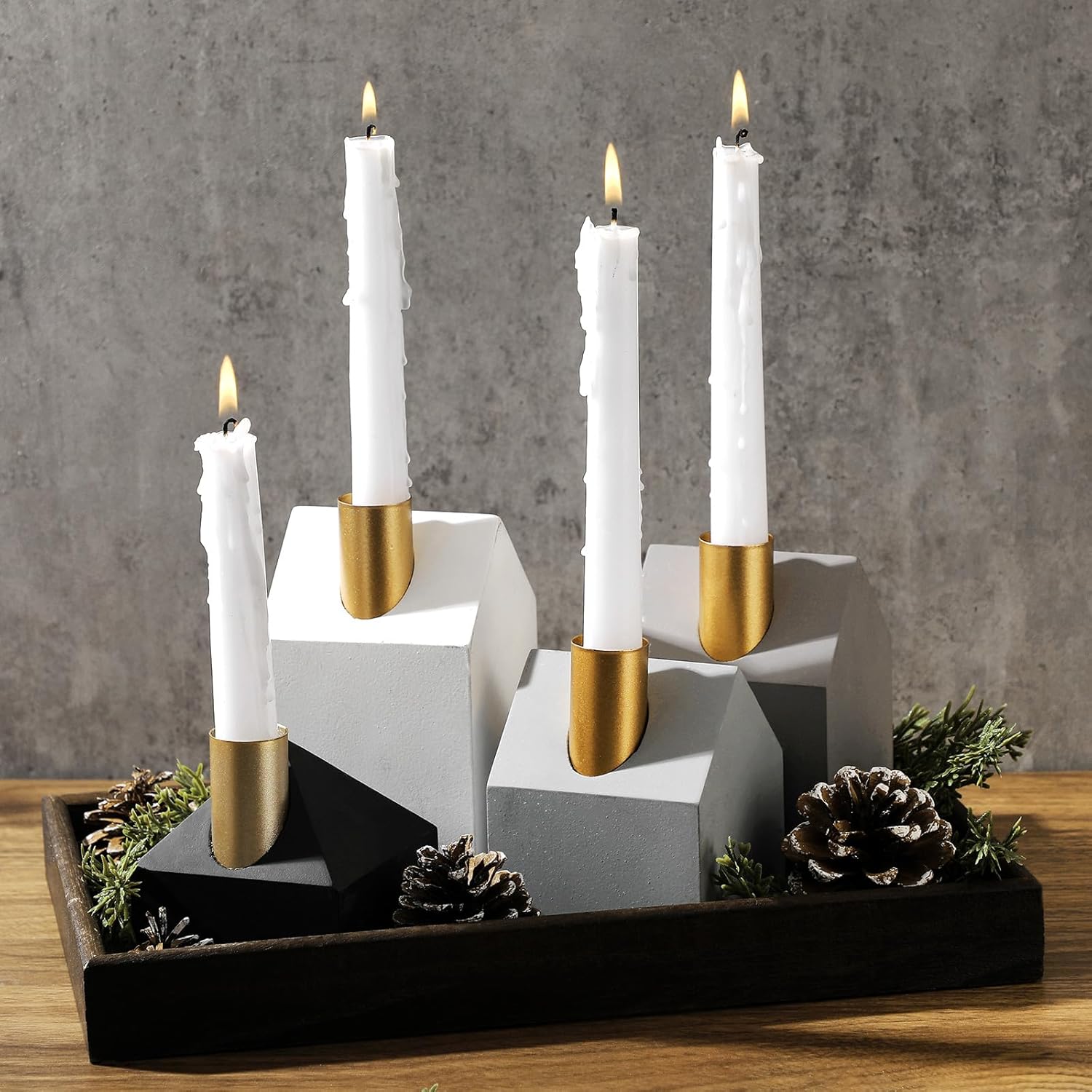 4 Pcs Christmas Wood Advent Candle Holders, Wooden Wreath Candlestick Holders For Advent Xmas Table Centerpiece Home Decor, Different Heights 3.54 Inch, 4.33 Inch, 5.12 Inch, And 5.91 Inch