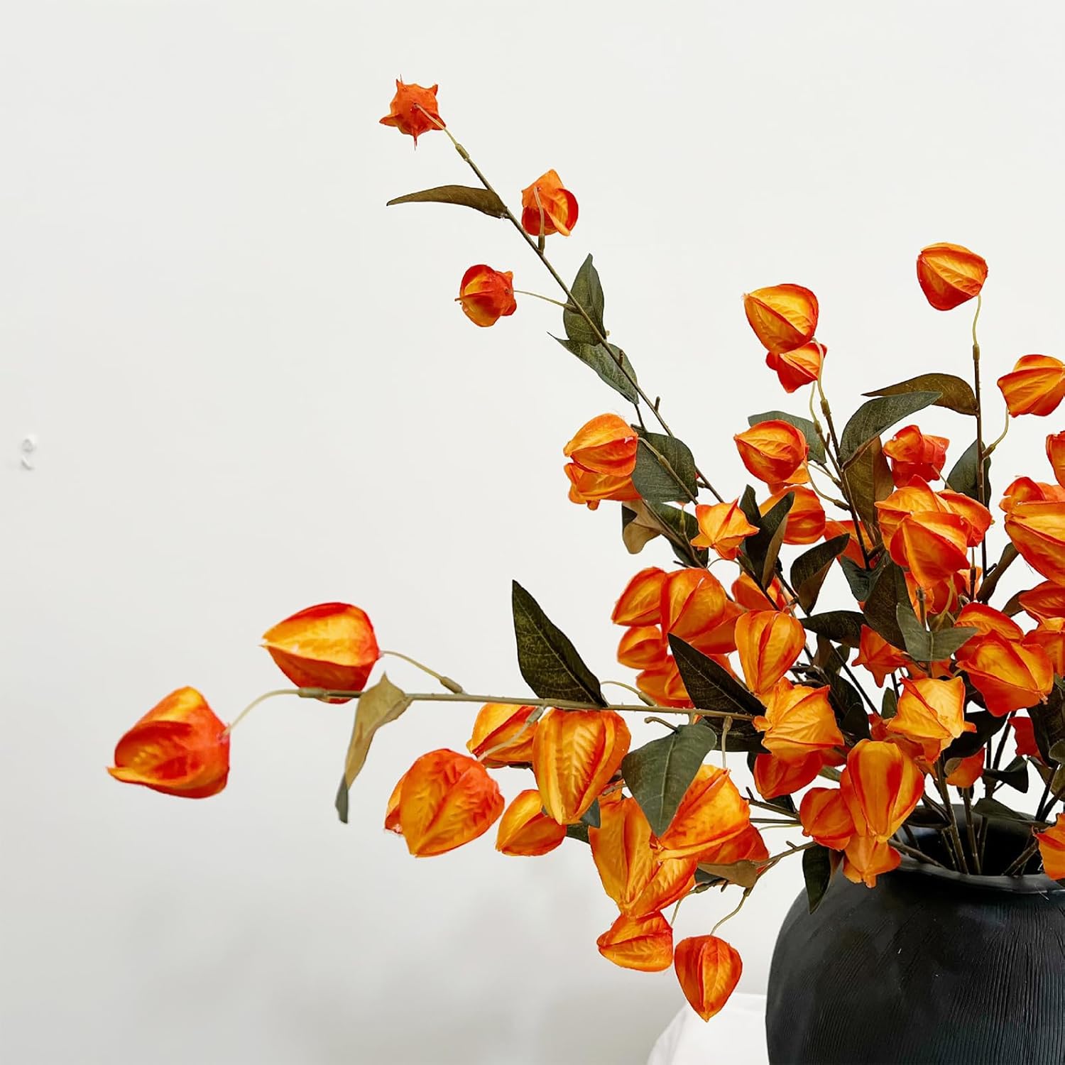 3Pcs 27.56" Artificial Chinese Lantern Flowers Stems Realistic Orange Red Silk Faux Winter Cherry Fake Fall Lanterns Flowers Plants For Vase Bouquets Wedding Home Office Halloween Festival Fall Decor